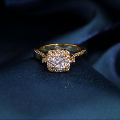 Warm Fortune Gold Plated Cubic Zirconia Band Ring, Hip Hop Street Style For Man or Women Fashion Jewelry