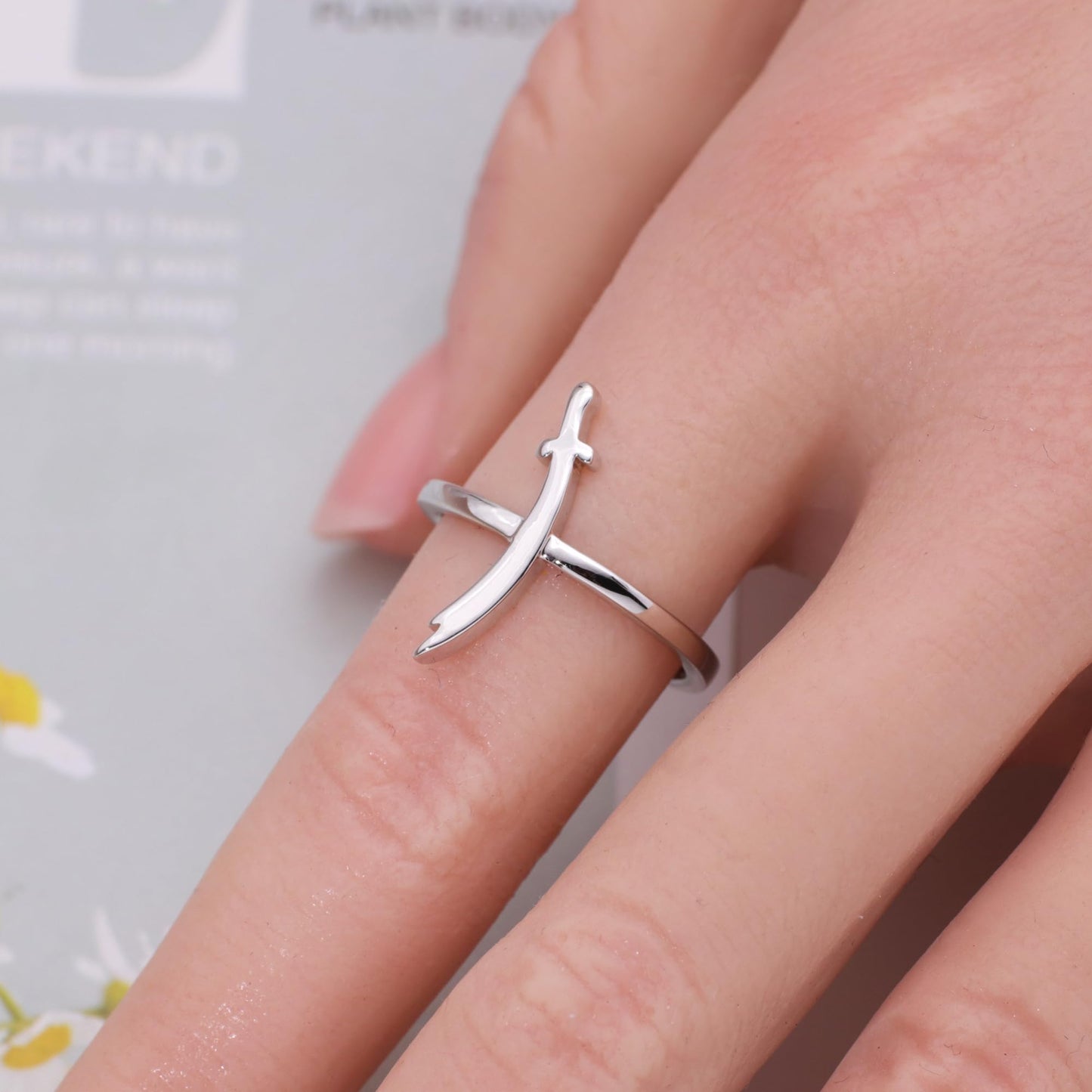 Warm Fortune Dagger Shaped Promise Ring for Her - 18K Gold Plated Cubic Zirconia, Stackable Gift Valentine's Day, Fashion & Daily Elegant Wear,Adjustable