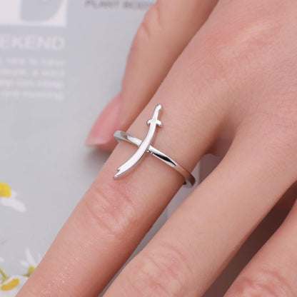 Warm Fortune Dagger Shaped Promise Ring for Her - 18K Gold Plated Cubic Zirconia, Stackable Gift Valentine's Day, Fashion & Daily Elegant Wear,Adjustable