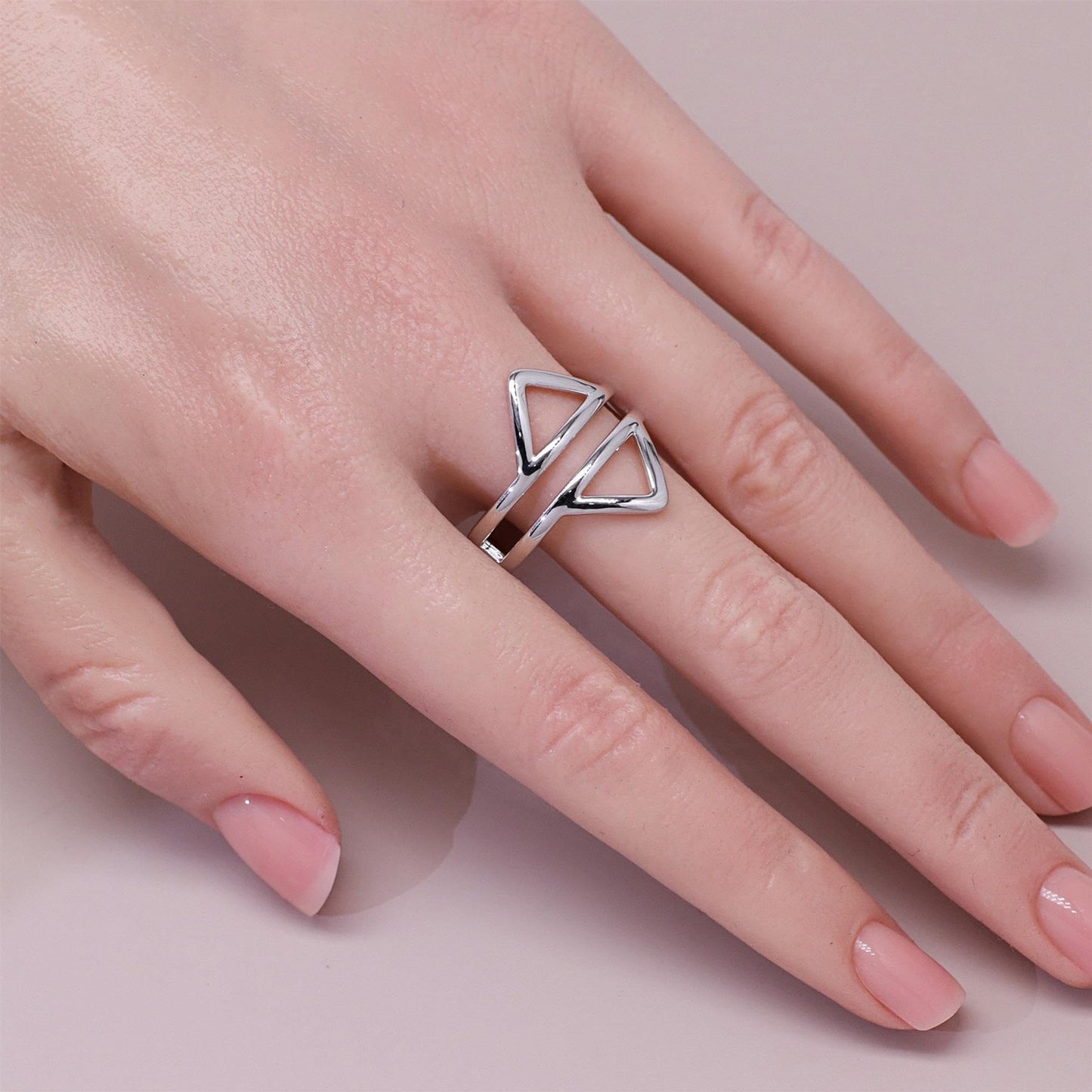 Warm Fortune Double Triangle Open Band Ring - 18K Gold Plated Stackable Gift for Women, Daily Fashion Wear & Casual Accessory, Trendy Street Wear,Size 9-7