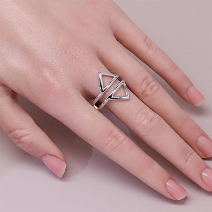 Warm Fortune Double Triangle Open Band Ring - 18K Gold Plated Stackable Gift for Women, Daily Fashion Wear & Casual Accessory, Trendy Street Wear,Size 9-7