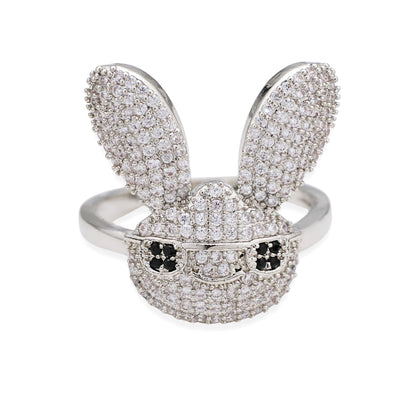 Warm Fortune Cool Rabbit Shaped Promise Ring for Her - 18K Gold Plated Cubic Zirconia, Stackable Gift Valentine's Day, Fashion & Daily Elegant Wear, Size 6-9