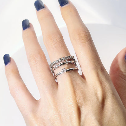Warm Fortune Layered Eternity Ring Set for Her - 18K Gold Plated Cubic Zirconia, Stackable Promise Jewelry for Women, Adjustable
