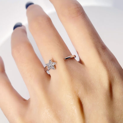 Warm Fortune Star-Shaped Promise Ring for Her - 18K Gold Plated Cubic Zirconia, Stackable Gift Valentine's Day, Fashion & Daily Elegant Wear, Adjustable