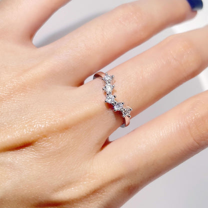 Warm Fortune Wedding Bands for Women Round Shaped Stackable Cubic Zirconia CZ V Shape Curved Engagement Rings for Her,Adjustable