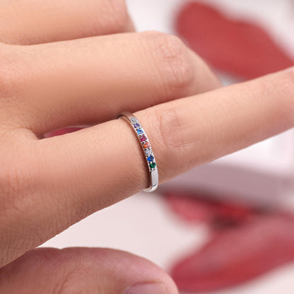 Warm Fortune 18K Gold Plated Rainbow CZ Stackable Ring, Dainty Half Eternity Band with Multicolor Stones for Women
