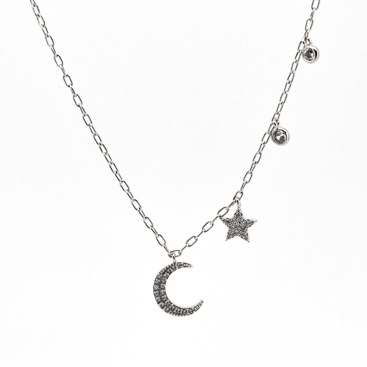 Warm Fortune Moon Star Pendant Necklace for Women: 18K Gold Plated, Adjustable Chain (18") with Sparkling CZ | Adorably Cute, a Romantic Accent for Her
