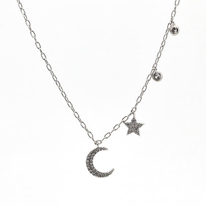 Warm Fortune Moon Star Pendant Necklace for Women: 18K Gold Plated, Adjustable Chain (18") with Sparkling CZ | Adorably Cute, a Romantic Accent for Her