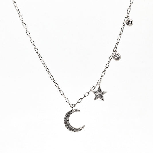 Warm Fortune Moon Star Pendant Necklace for Women: 18K Gold Plated, Adjustable Chain (18") with Sparkling CZ | Adorably Cute, a Romantic Accent for Her
