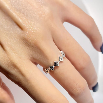 Warm Fortune Geometric Square Wave Ring for Women, 18K Gold Plated Band with Sparkling CZ, Dainty Stackable Statement Jewelry，Size 6-7