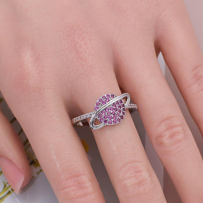 Warm Fortune Saturn Shaped Promise Ring for Her - 18K Gold Plated Cubic Zirconia, Stackable Gift Valentine's Day, Fashion & Daily Elegant Wear, Size 6.5-8