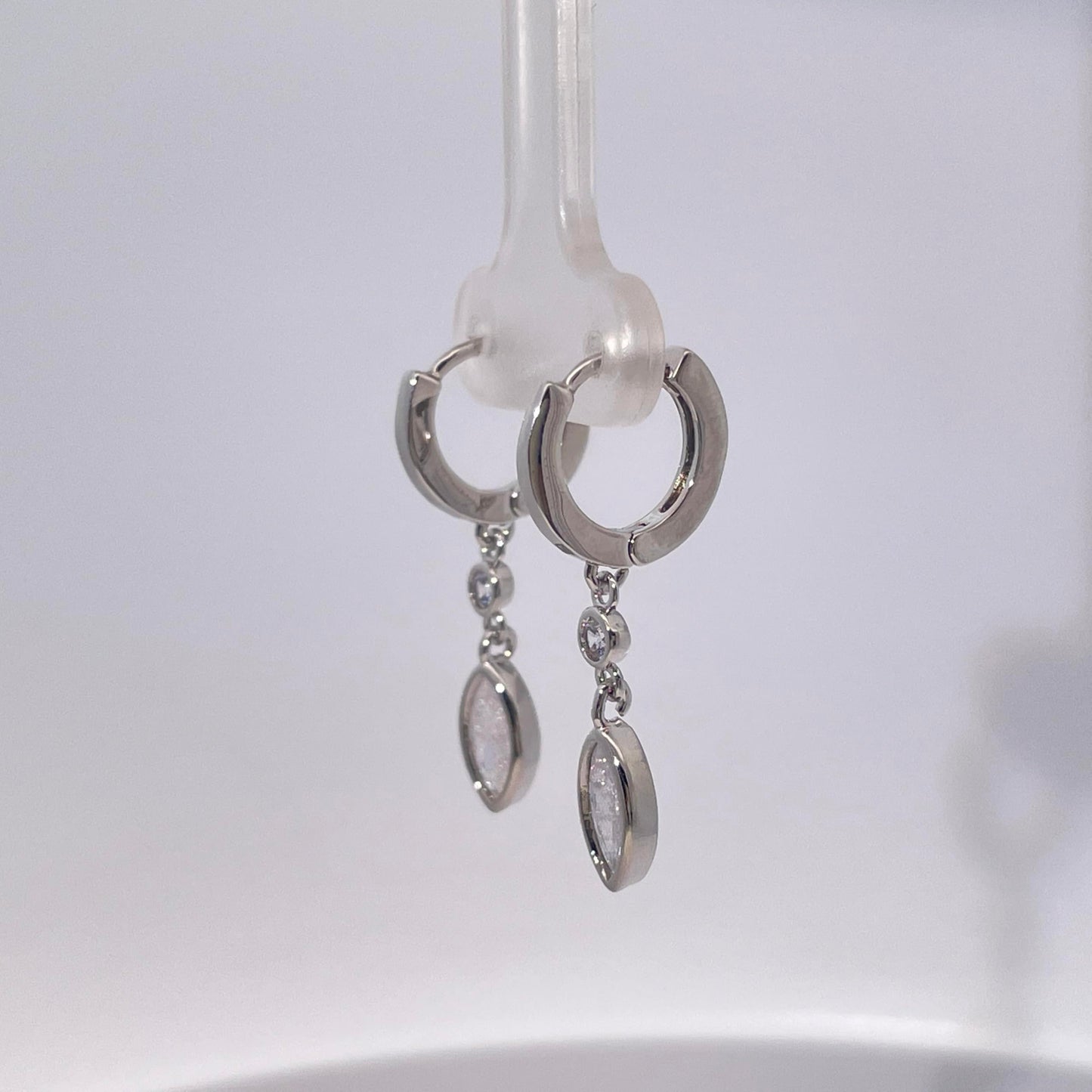 Warm Fortune Silver Tone Teardrop Cubic Zirconia Dangle Hoop Earrings, Minimalist Fashion Jewelry for Women, Sleek Daily & Office Wear