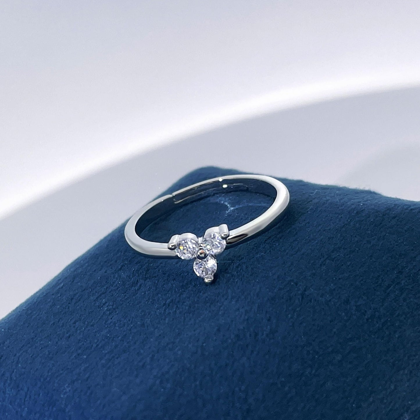 Warm Fortune Trinity Promise Ring for Her - 18K Gold Plated Cubic Zirconia, Minimalist Everyday Fashion Jewelry, Adjustable