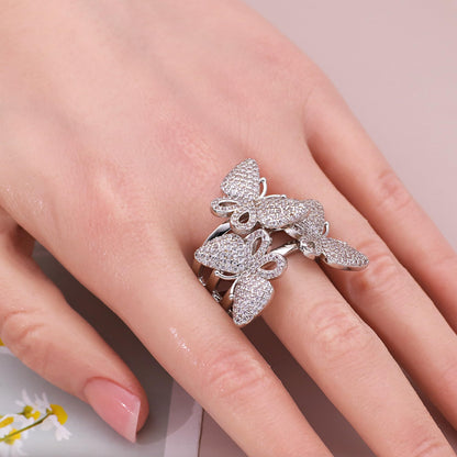Warm Fortune Pave Butterfly Promise Ring for Her - 18K Gold Plated Cubic Zirconia, Stackable Gift Valentine's Day, Fashion & Daily Elegant Wear,Adjustable