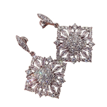 Warm Fortune 18K Gold Plated Square & Flower Shape Cubic Zirconia Drop Earrings for Women Hypoallergenic - Valentine's Day, Mother's Day, Birthday Gift for Her
