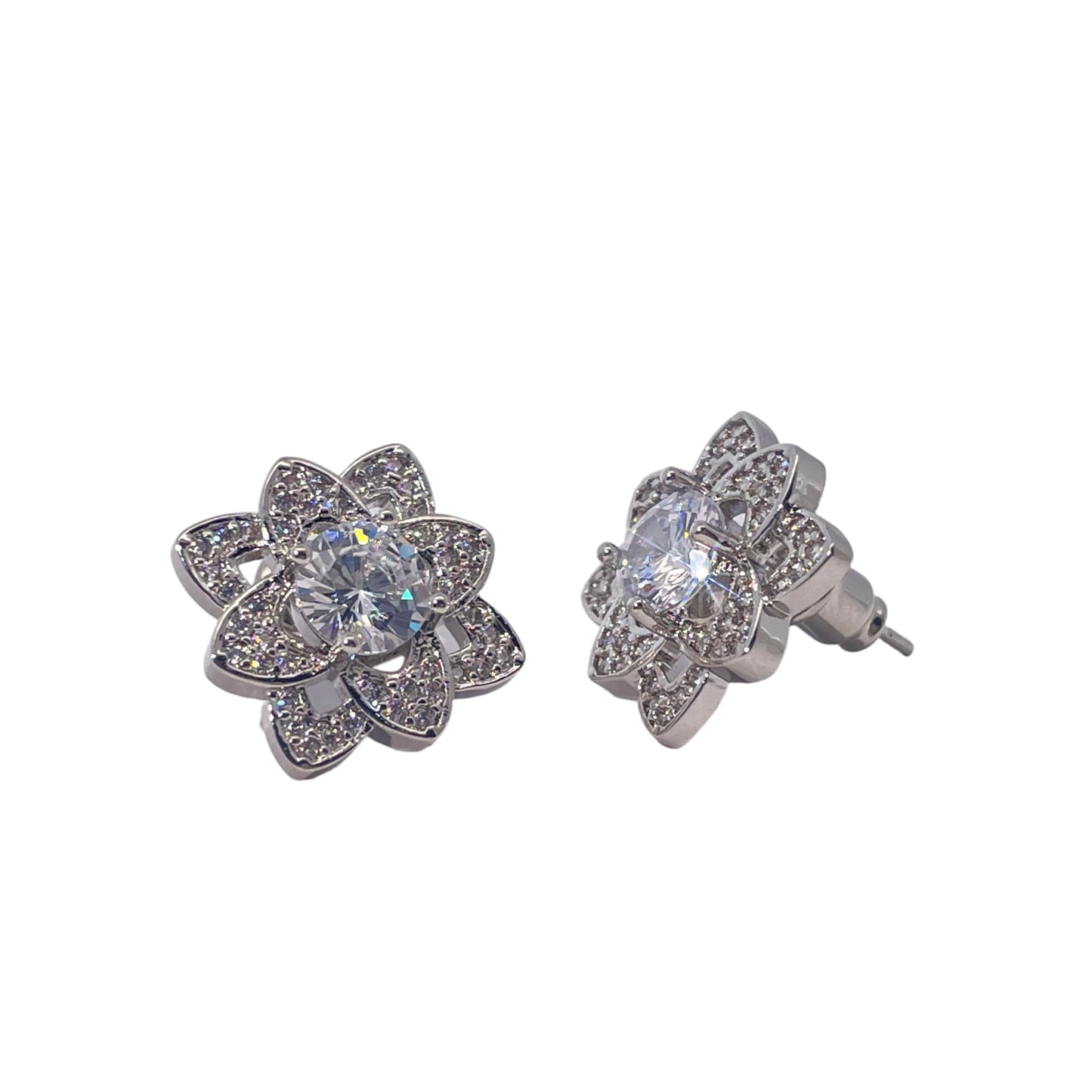 Warm Fortune 18K Gold Plated Flower Cubic Zirconia Stud Earrings for Women Hypoallergenic - Valentine's Day, Mother's Day, Birthday Gift for Her