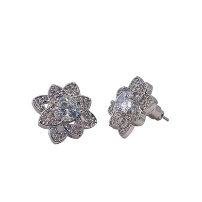 Warm Fortune 18K Gold Plated Flower Cubic Zirconia Stud Earrings for Women Hypoallergenic - Valentine's Day, Mother's Day, Birthday Gift for Her