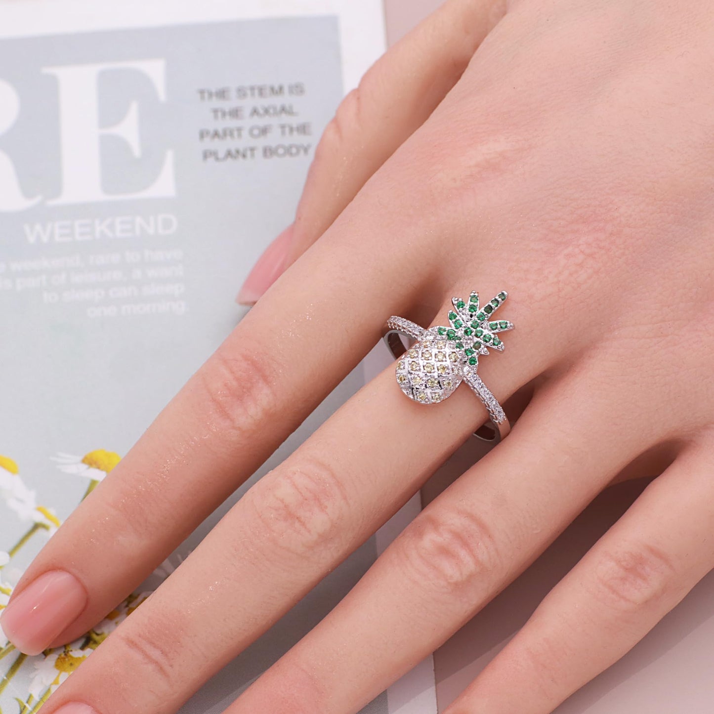 Warm Fortune Pineapple Shaped Promise Ring for Her - 18K Gold Plated Cubic Zirconia, Stackable Gift Valentine's Day, Fashion & Daily Elegant Wear, Size 8