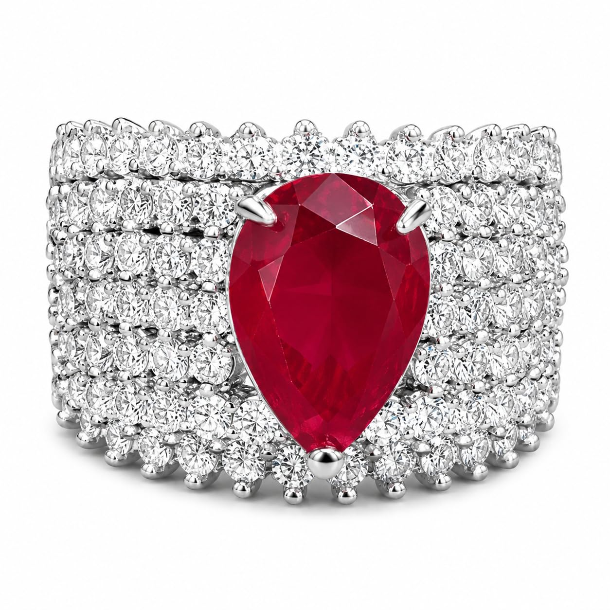 Warm Fortune Teardrop Stone Full Paved Wide Band Promise Ring for Her - 18K Gold Plated Cubic Zirconia, Stackable Gift Valentine's Day, Fashion & Daily Elegant Wear, Size 8