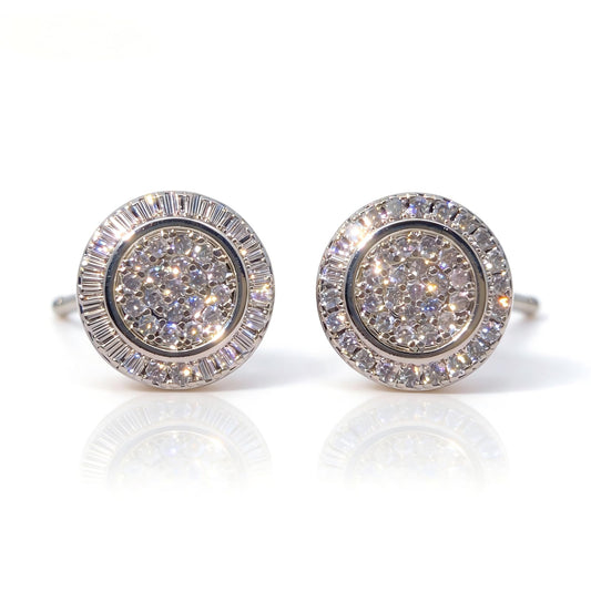 Warm Fortune 18K Gold Plated Round & Baguette Shape Cubic Zirconia Stud Earrings for Women Hypoallergenic - Valentine's Day, Mother's Day, Birthday Gift for Her