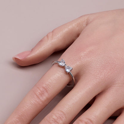 Warm Fortune Heart CZ Bow Open Ring for Women,18K Gold Plated Adjustable Stackable Promise Jewelry Gift