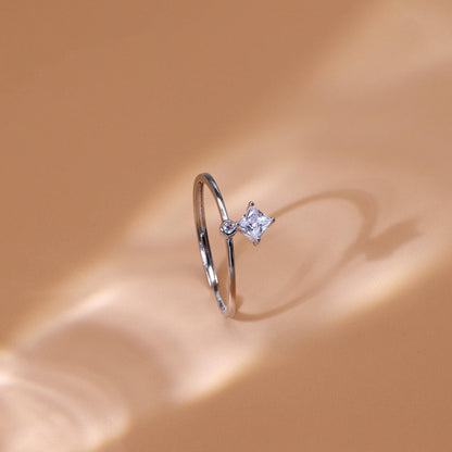 Warm Fortune Princess Cut Cubic Zirconia Open Ring for Women,18K Gold Plated Thin Adjustable Band Casual Stackable Jewelry