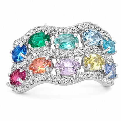 Warm Fortune Aqua Oval & Pear Wave Pave Promise Ring for Her - 18K Gold Plated Cubic Zirconia, Stackable Gift Valentine's Day, Fashion & Daily Elegant Wear, Size 8