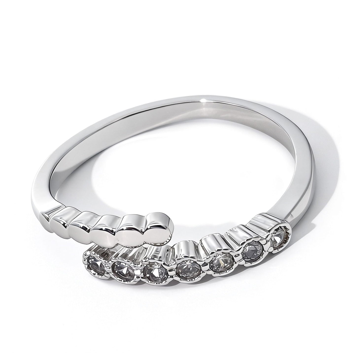 Warm Fortune Asymmetrical Beaded & Pave Promise Ring for Her - 18K Gold Plated Cubic Zirconia, Stackable Gift Valentine's Day, Fashion & Daily Elegant Wear, Adjustable