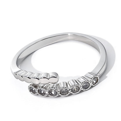 Warm Fortune Asymmetrical Beaded & Pave Promise Ring for Her - 18K Gold Plated Cubic Zirconia, Stackable Gift Valentine's Day, Fashion & Daily Elegant Wear, Adjustable