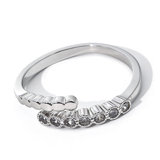 Warm Fortune Asymmetrical Beaded & Pave Promise Ring for Her - 18K Gold Plated Cubic Zirconia, Stackable Gift Valentine's Day, Fashion & Daily Elegant Wear, Adjustable