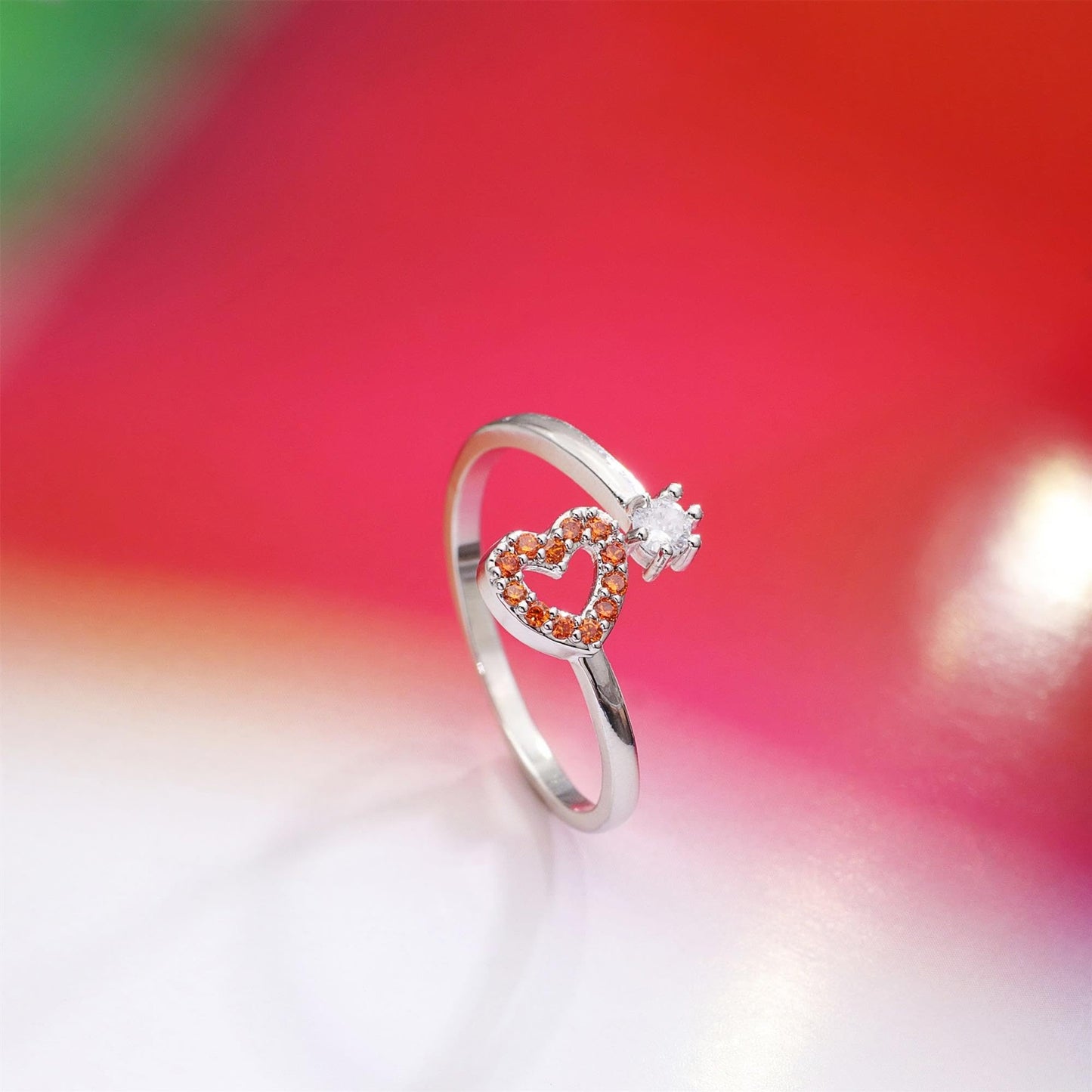 Warm Fortune Open Heart and Solitaire Promise Ring for Her - 18K Gold Plated Cubic Zirconia, Stackable Gift Valentine's Day, Fashion & Daily Elegant Wear, Adjustable