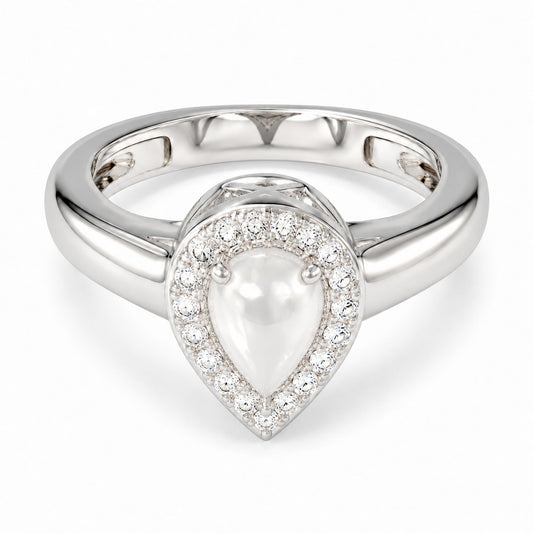 Warm Fortune pear-shaped halo cubic zirconia engagement ring