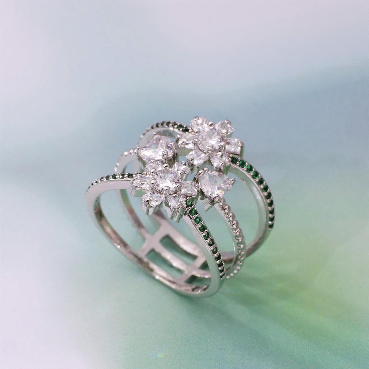Warm Fortune Flower and Heart Shaped Promise Ring for Her - 18K Gold Plated Cubic Zirconia, Stackable Gift Valentine's Day, Fashion & Daily Elegant Wear, Size 6-9