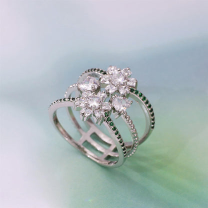 Warm Fortune Flower and Heart Shaped Promise Ring for Her - 18K Gold Plated Cubic Zirconia, Stackable Gift Valentine's Day, Fashion & Daily Elegant Wear, Size 6-9