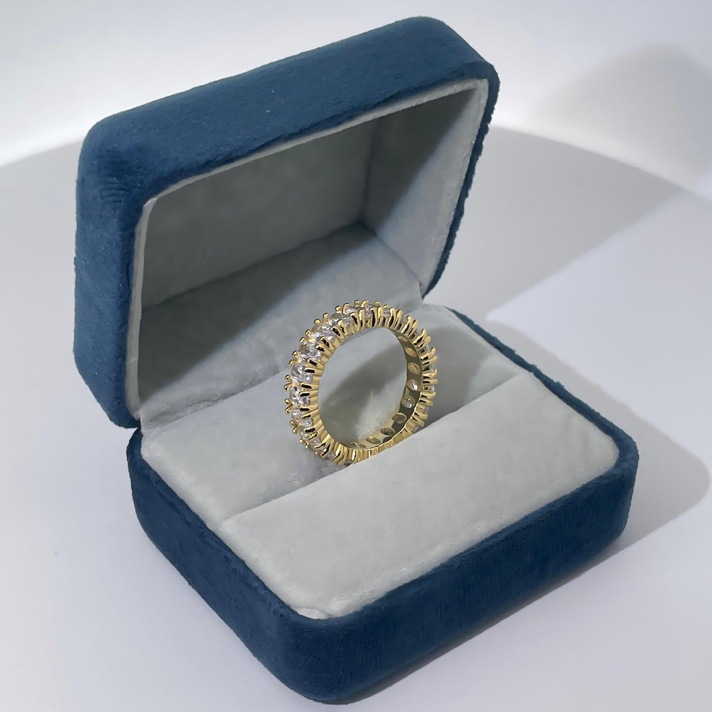 Warm Fortune 925 Sterling Silver Eternity Wedding Band for Women,18K Gold Plated Oval Cut All-Around Cubic Zirconia, Anniversary & Promise Ring, Stackable Band, Size 5-9