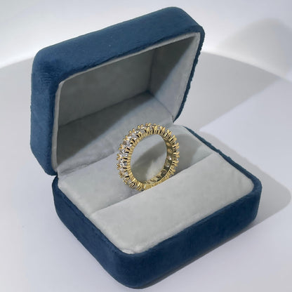 Warm Fortune 925 Sterling Silver Eternity Wedding Band for Women,18K Gold Plated Oval Cut All-Around Cubic Zirconia, Anniversary & Promise Ring, Stackable Band, Size 5-9