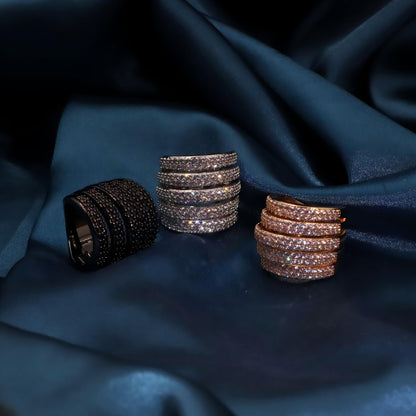 Warm Fortune Gold Plated Cubic Zirconia Band Ring, Hip Hop Street Style For Man or Women Fashion Jewelry