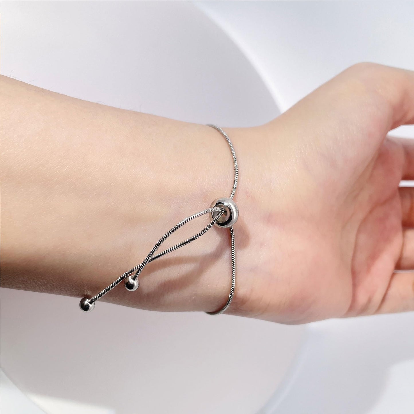 Warm Fortune Adjustable Bolo Bracelet for Women, White Gold Plated, 9 Inch, Sliding Snake Chain Design