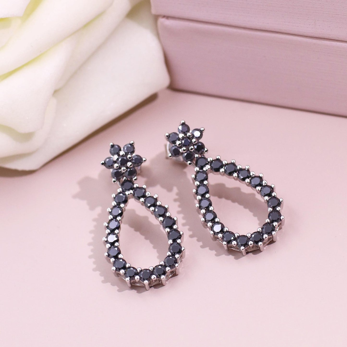 Warm Fortune Moissanite Drop Earrings for Women, DE VVS, 925 Sterling Silver with 18K White Gold Plated Hypoallergenic