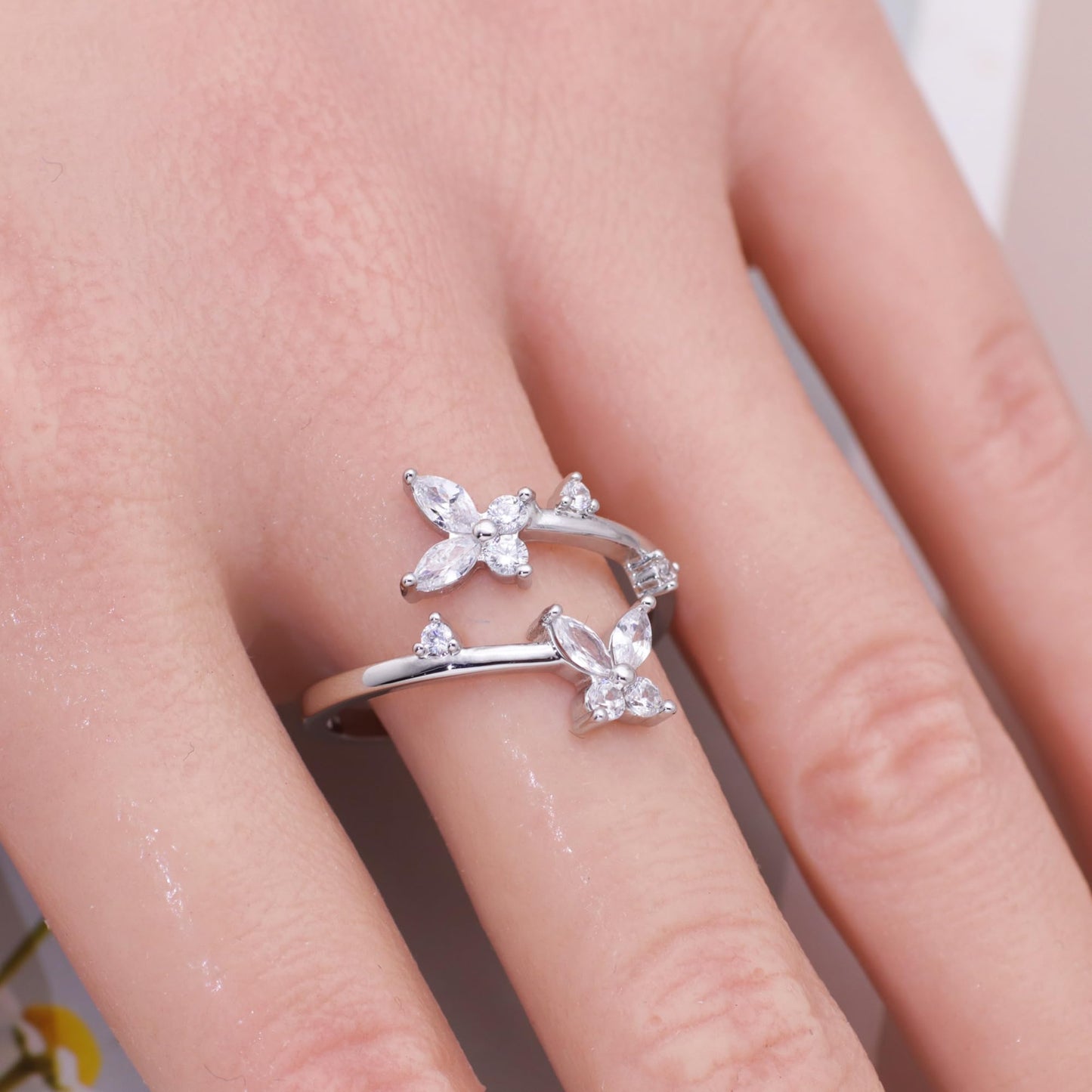 Warm Fortune Double-Layer Butterfly Promise Ring for Her - 18K Gold Plated Cubic Zirconia, Stackable Gift Valentine's Day, Fashion & Daily Elegant Wear,Adjustable
