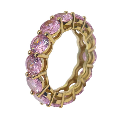 Warm Fortune Cubic Zirconia Band Style Ring for Women, 925 Sterling Silver with 18K Gold Plated Anniversary Ring, Gift for Her Promise Ring