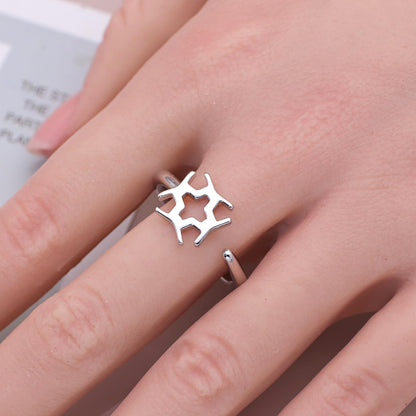 Warm Fortune Geometric Snowflake Promise Ring for Her - 18K Gold Plated Open Ring, Stackable Gift Valentine's Day, Fashion & Daily Elegant Wear, Adjustable