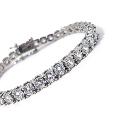 Warm Fortune Classic Tennis Bracelet for Women, White Gold Plated, Clear CZ, 7.5 Inch, Round Stone Link Design