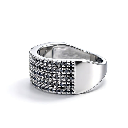 Warm Fortune Multi-Row Black & White Eternity Ring for Her - 18K Gold Plated Cubic Zirconia, Anniversary & Valentine's Day Gift, Timeless Promise & Wedding Jewelry, Size 7-9
