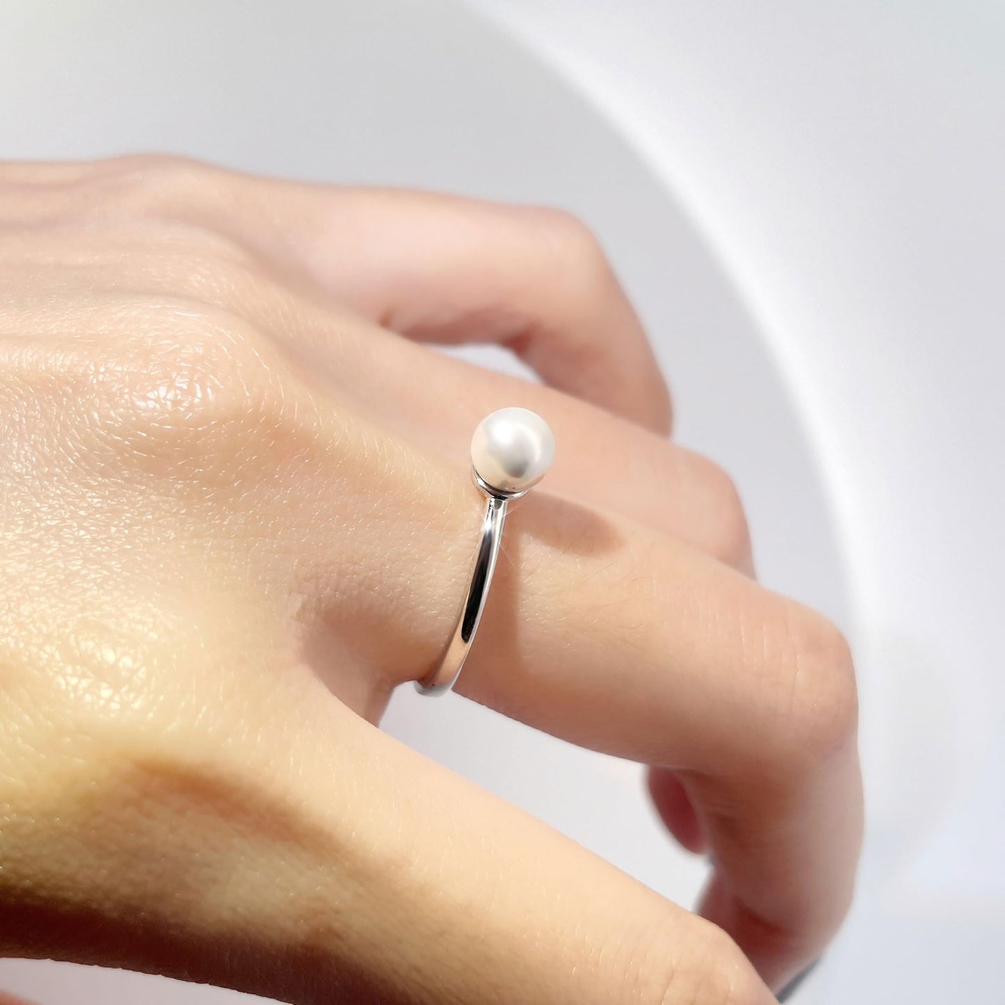Warm Fortune Single Pearl Promise Ring for Her - 18K Gold Plated, Stackable Gift Valentine's Day, Fashion & Daily Elegant Wear, Adjustable