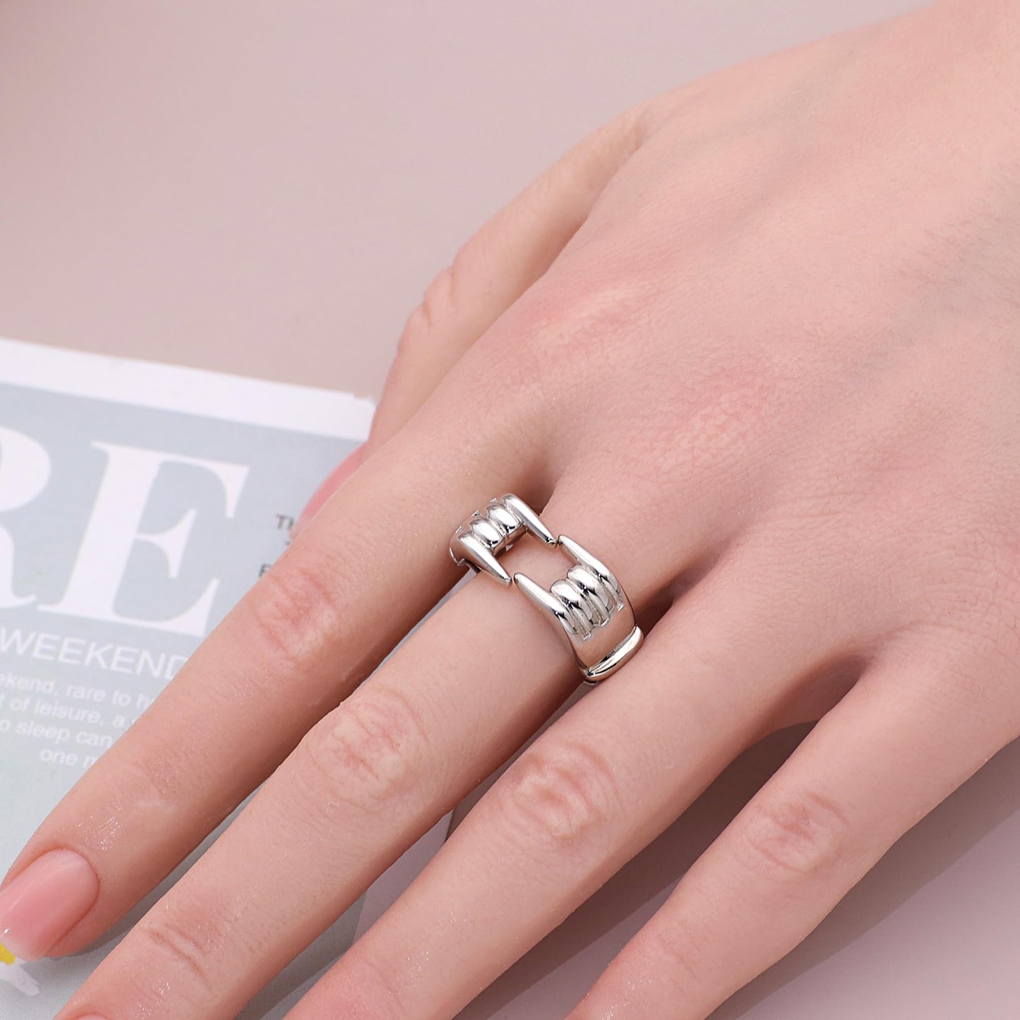 Warm Fortune Hugging Hands Shaped Promise Ring for Her - 18K Gold Plated Cubic Zirconia, Stackable Gift Valentine's Day, Fashion & Daily Elegant Wear, Adjustable