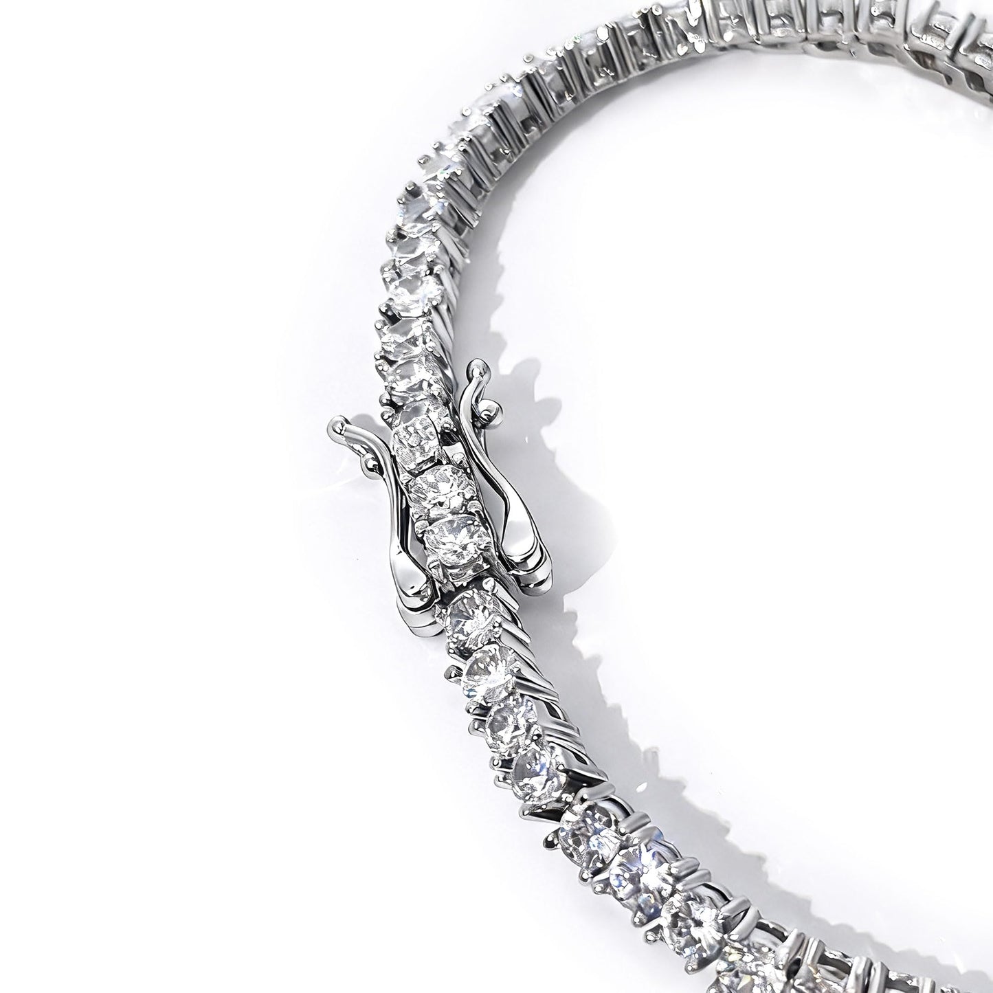 Warm Fortune Slim Round Stone Tennis Bracelet for Women, White Gold Plated, Clear CZ, 7 Inch, Slim Single Row Design