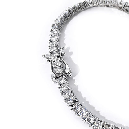 Warm Fortune Slim Round Stone Tennis Bracelet for Women, White Gold Plated, Clear CZ, 7 Inch, Slim Single Row Design