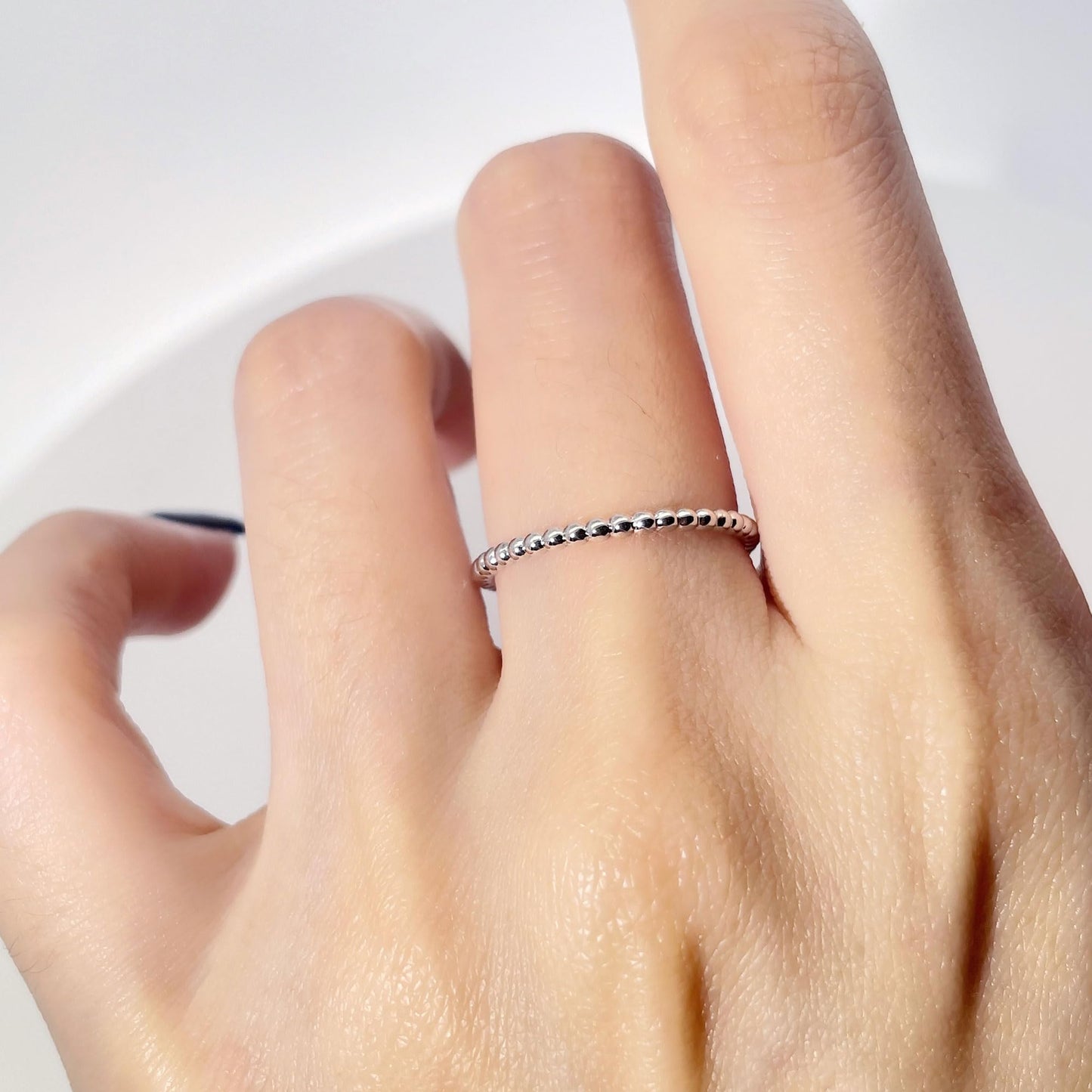 Warm Fortune Asymmetrical Beaded Band Ring - 18K Gold Plated Stackable Gift for Women, Daily Fashion Wear & Casual Accessory, Trendy Street Wear, Adjustable