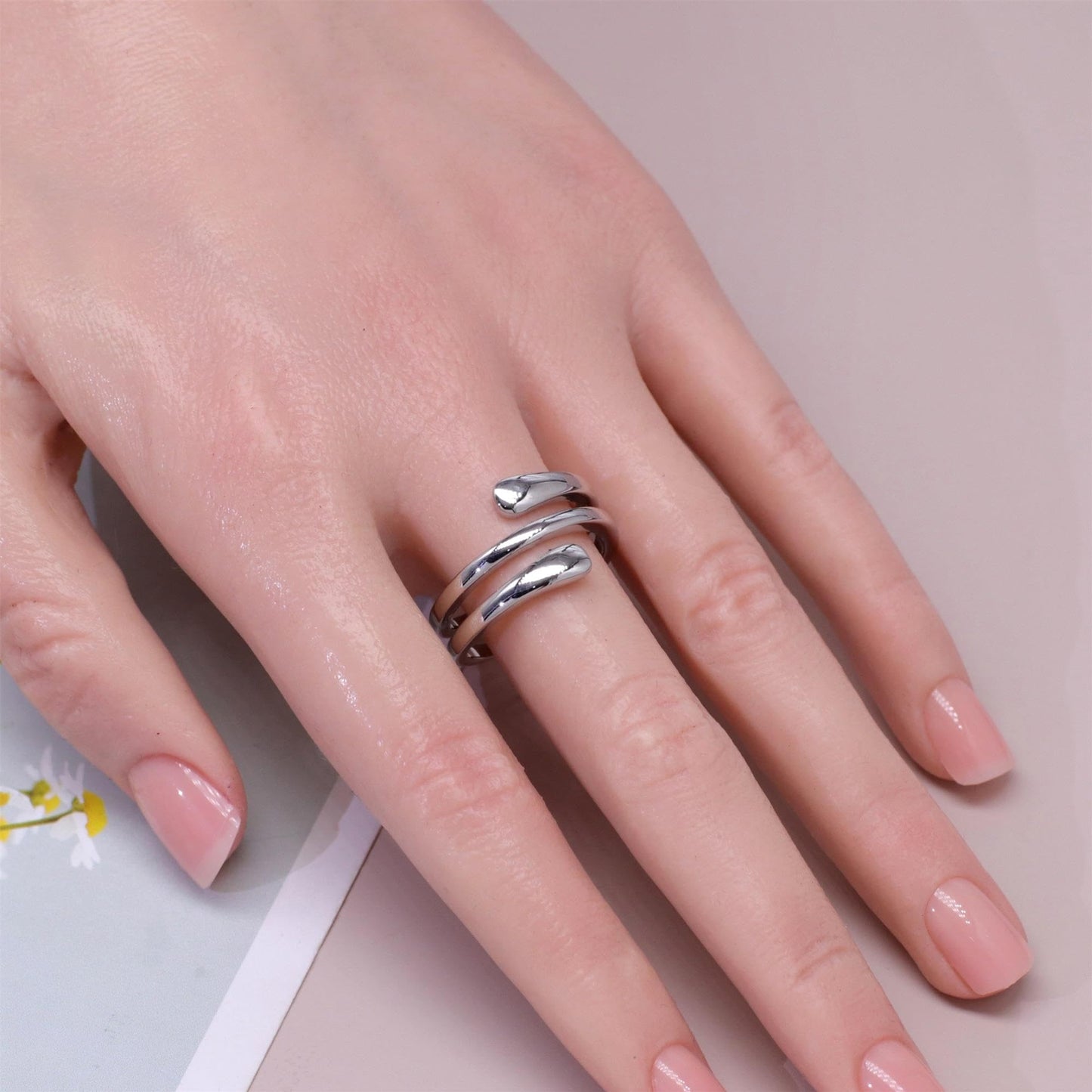 Warm Fortune Double Twist Open Band Ring for Women - 18K Silver Plated Minimalist Stackable Ring, Daily Casual Jewelry Gift, Size 5-8